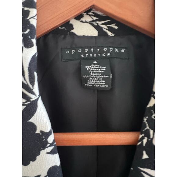 Apostrophe Blazer Jacket One Button Stretch Black & White Floral Size 4 JL - Picture 5 of 12
